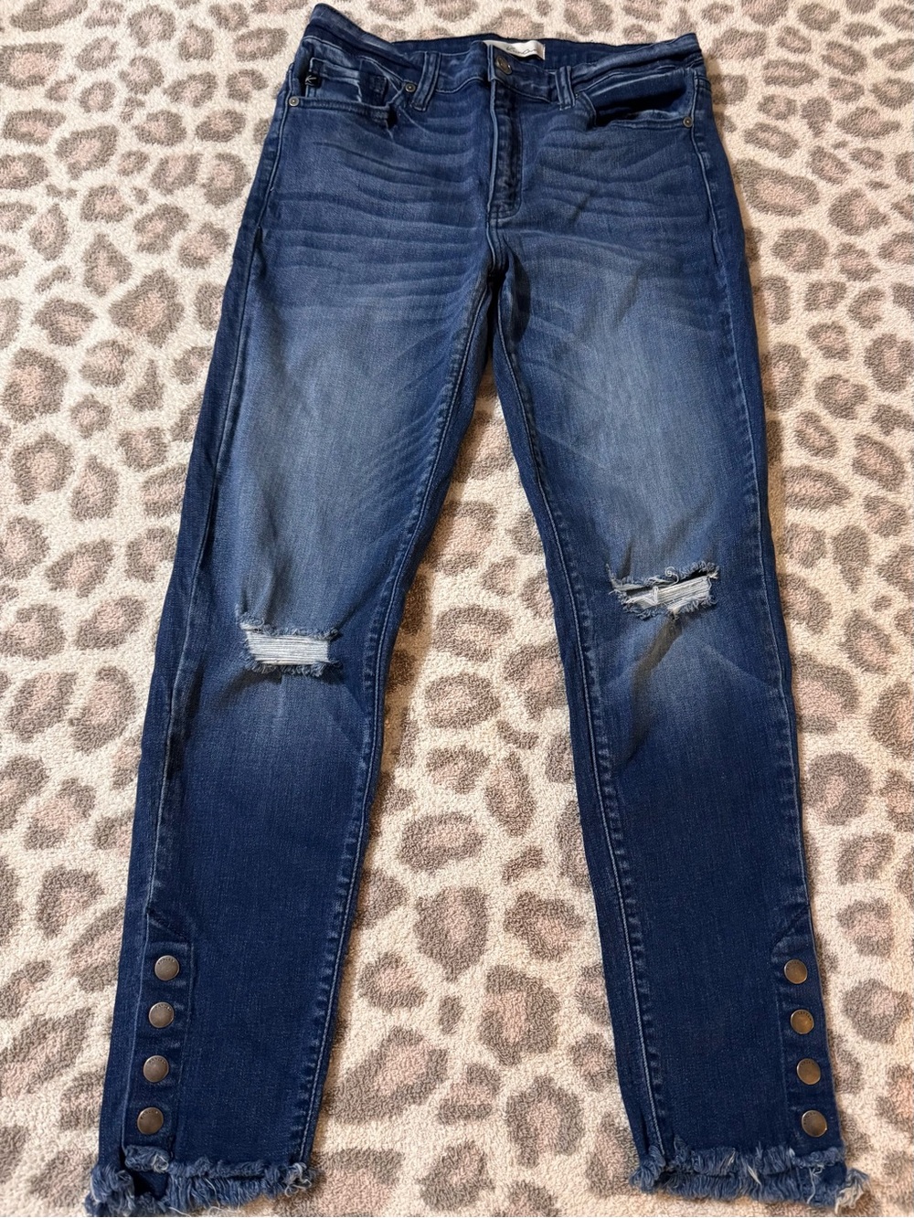 KanCan Dark Blue Distressed Skinny Jeans with Button Ankle